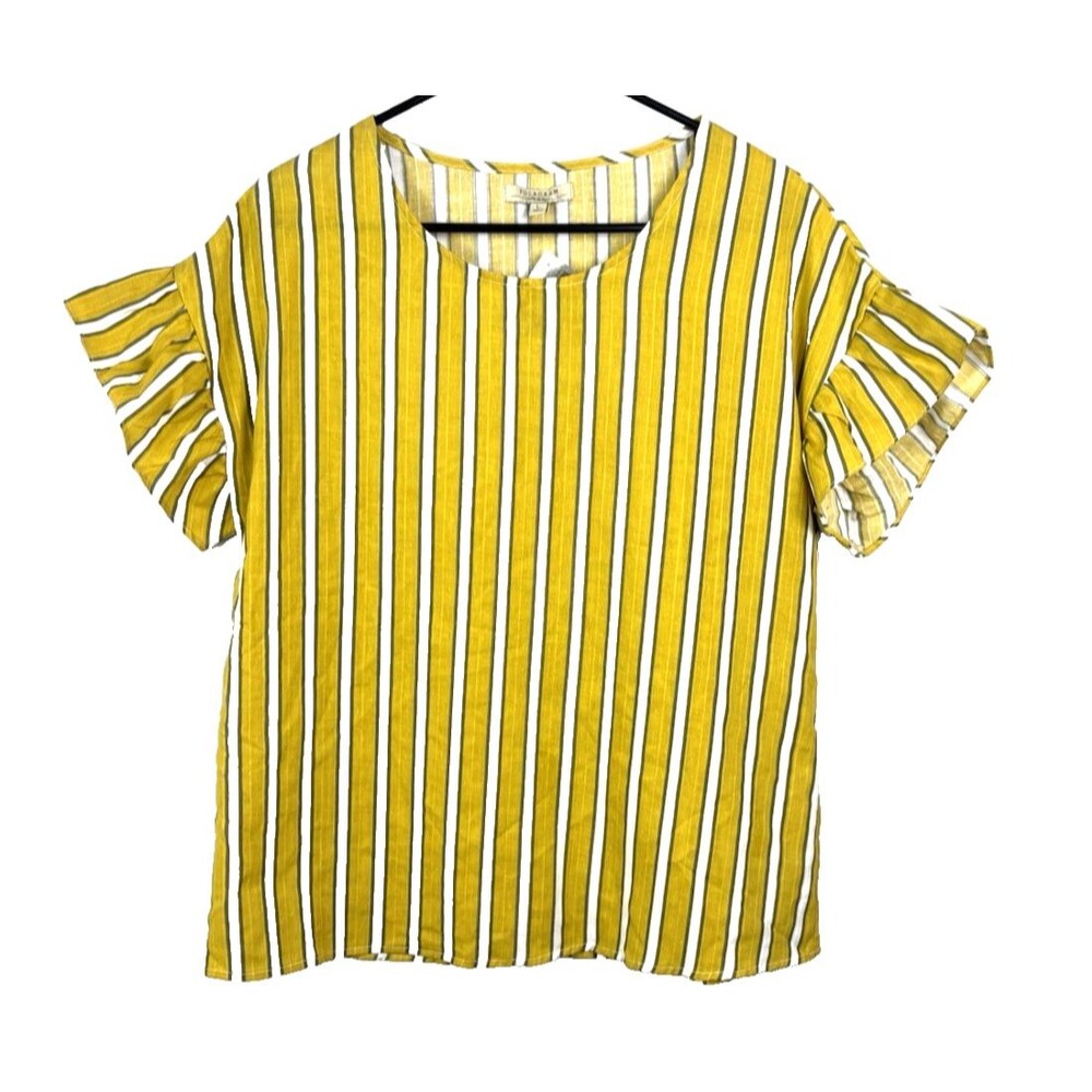 Polagram Size L Womens Yellow Striped Lightweight Blouse / Top - EUC!